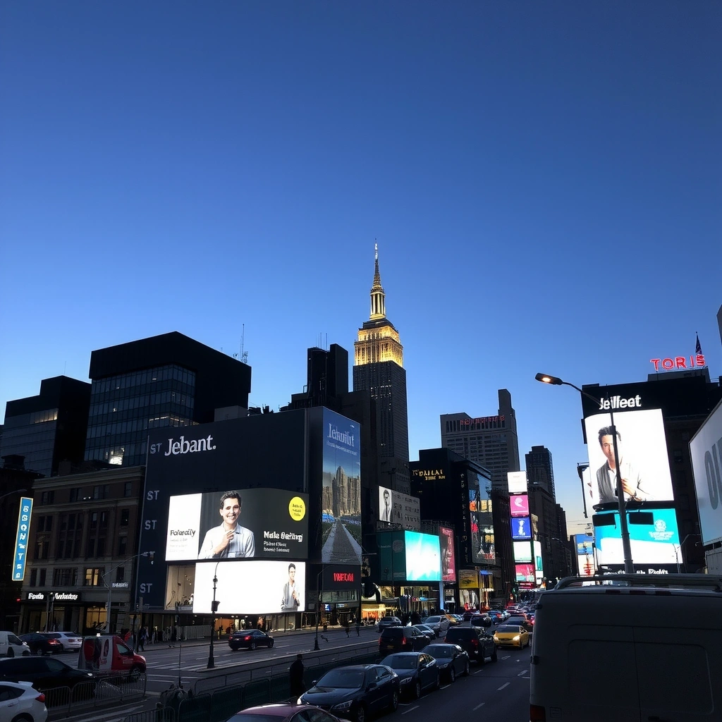 Нью-Йорк ночью со светящимися небоскребами