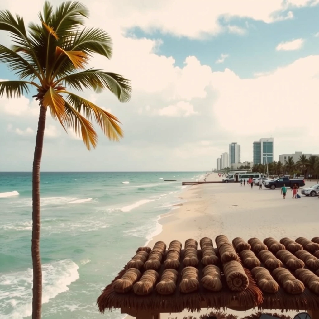 Майами-Бич с голубым океаном и пальмами