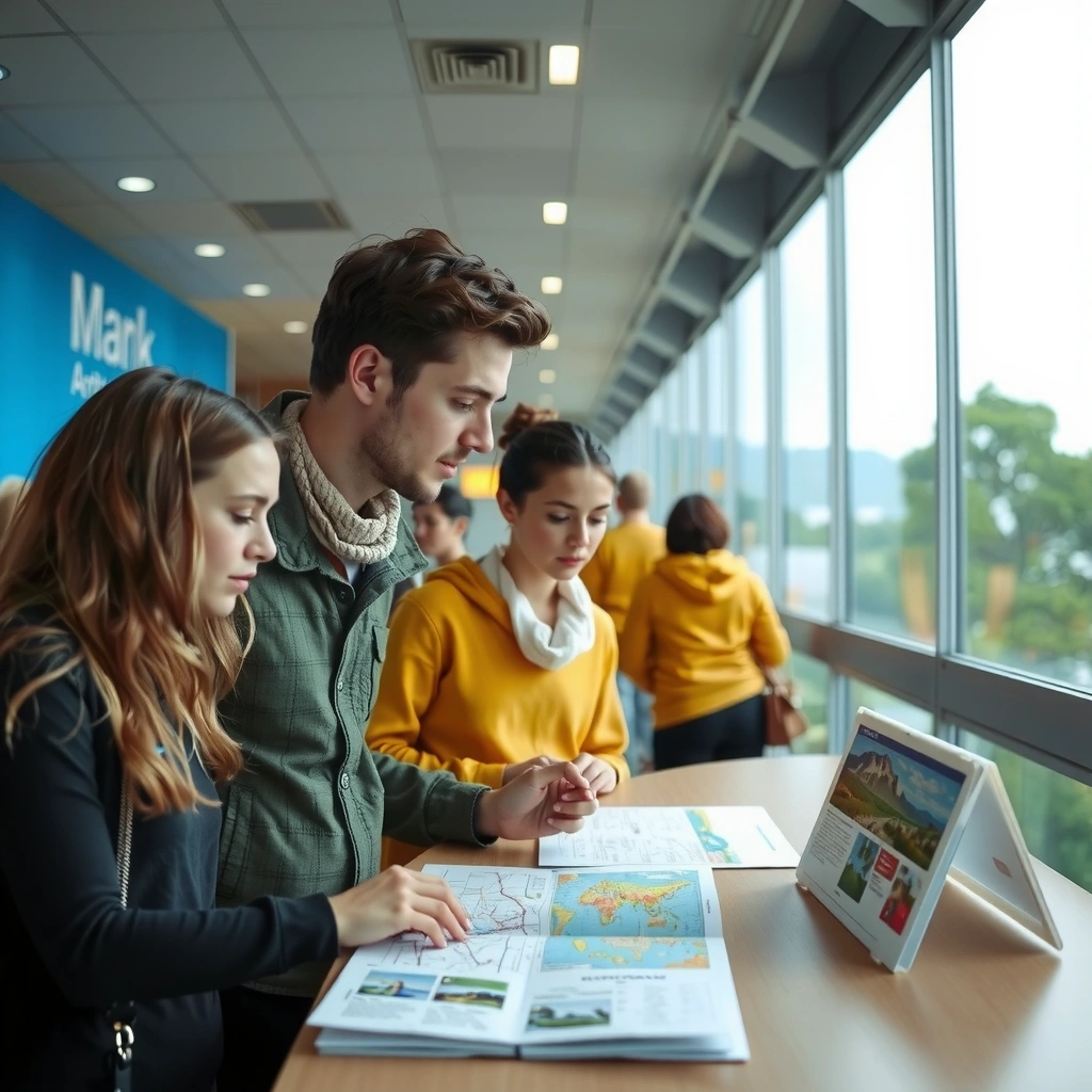 Туристы изучают карту в туристическом центре