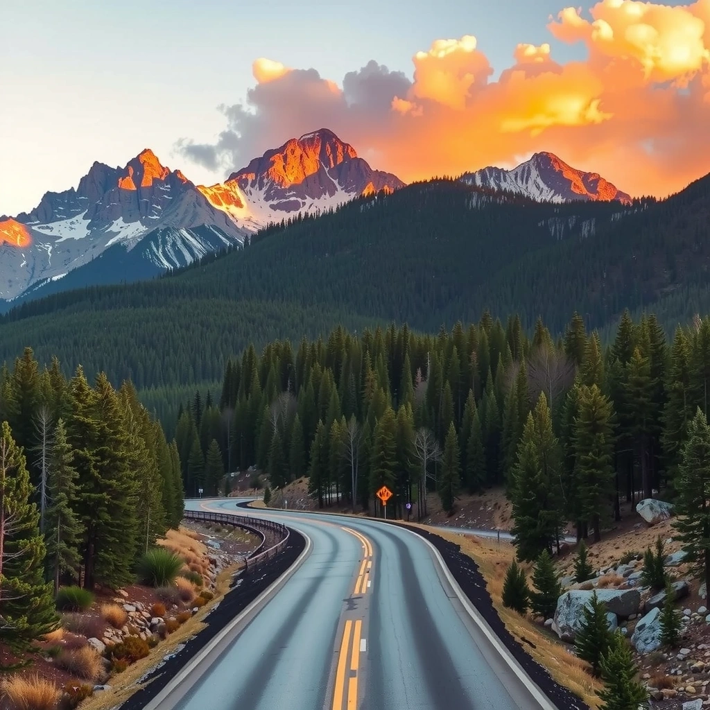 Величественные горы и дороги США на закате