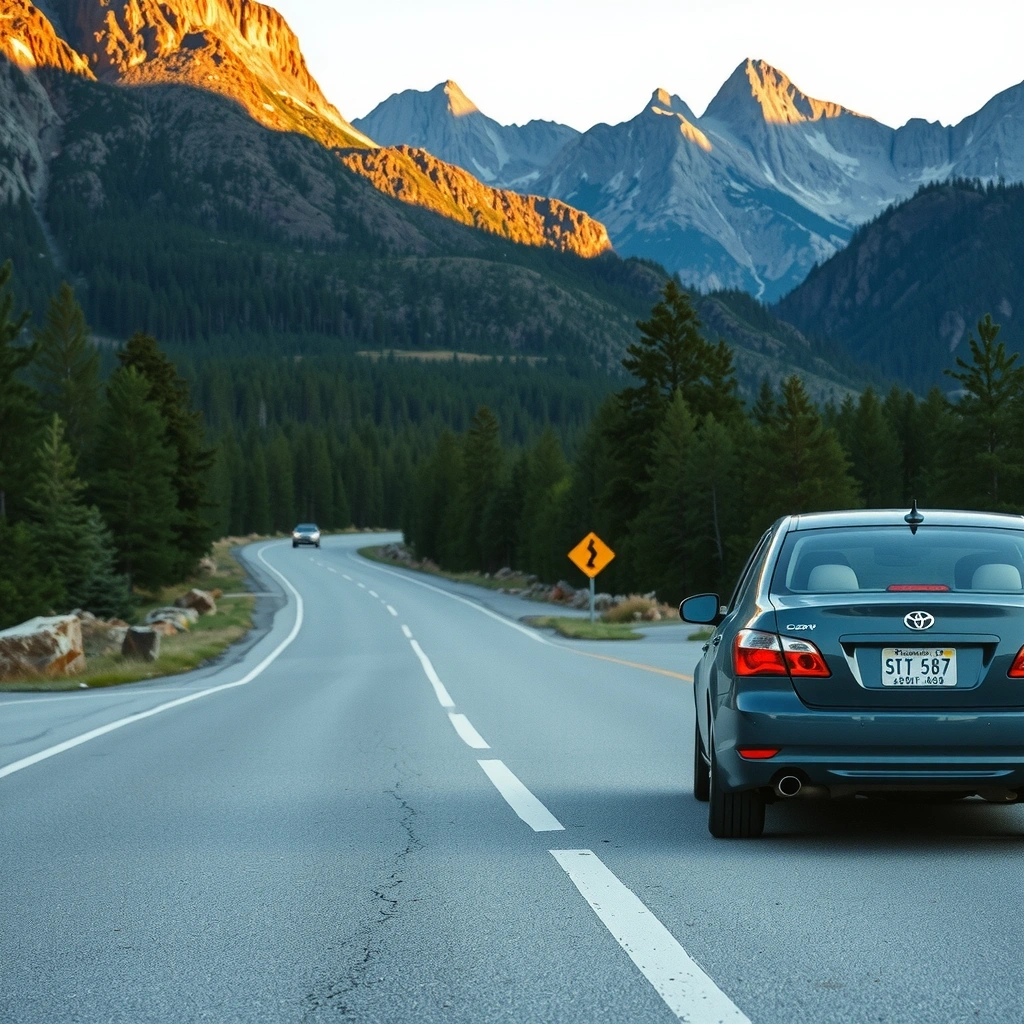 Автомобиль на дороге через национальный парк