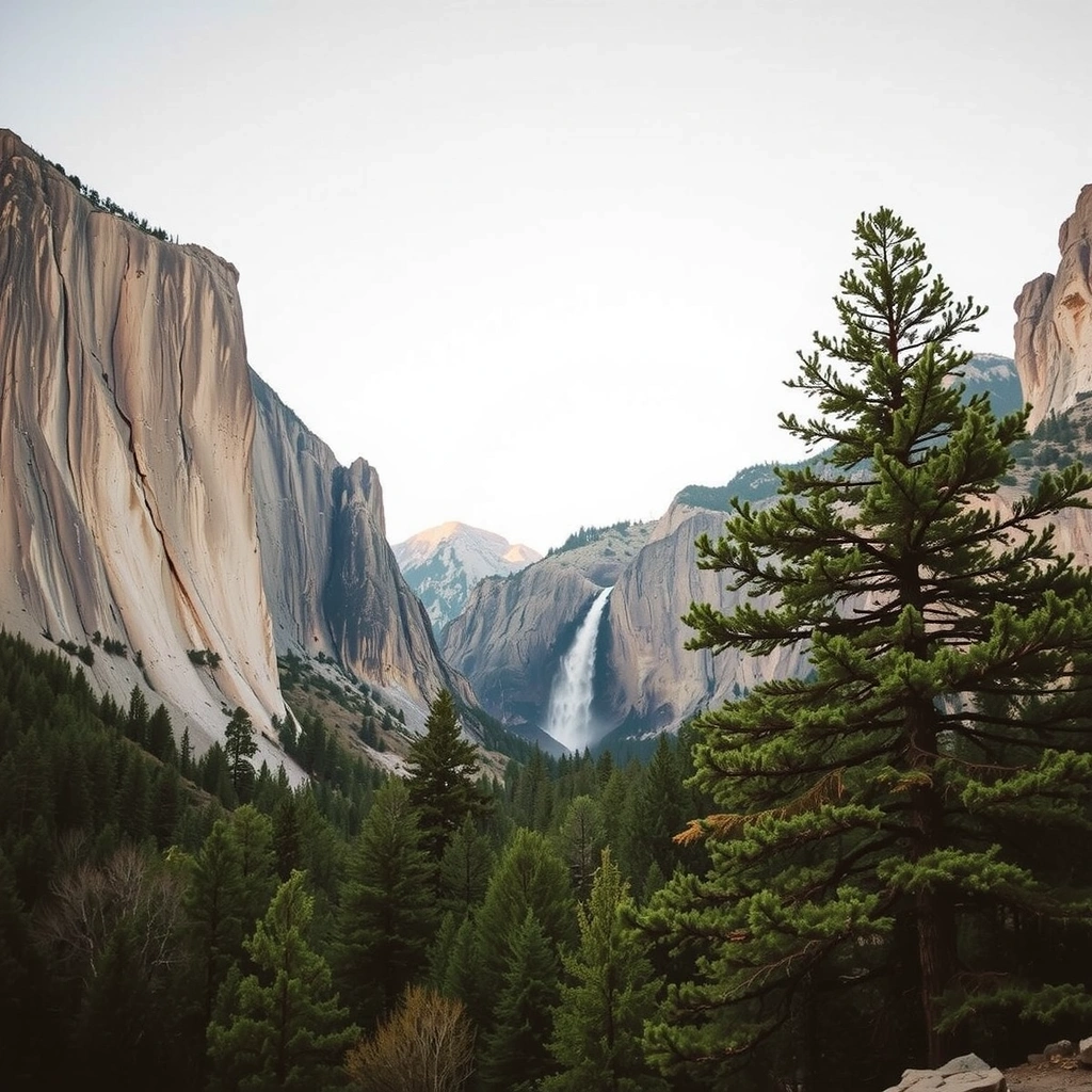 Национальный парк Йосемити с водопадами и скалами